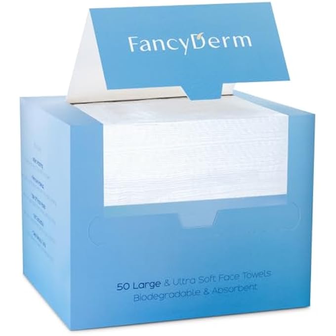FancyDerm FACE TOWEL DISPOSABLE, FACE TISSUE, FACIAL TISSUE, COTTON PADS MAKEUP REMOVER WIPES FOR SENSITIVE SKIN, ULTRA SOFT, BIODEGRADABLE, 50 COUNT - Image 1